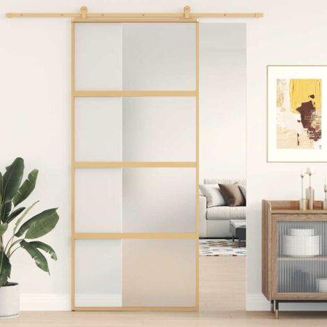 vidaXL Sliding Door Gold 90x205 cm Frosted ESG Glass and Aluminium (1/5)