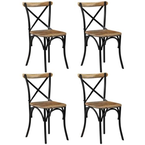 Chaises à dossier croisé lot de 4 noir bois de manguier massif vidaXL