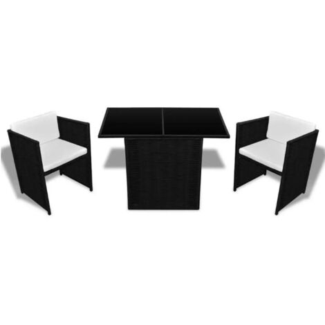 Ensemble de bistrot 3 pcs avec coussins Résine tressée Noir vidaXL (1/5)