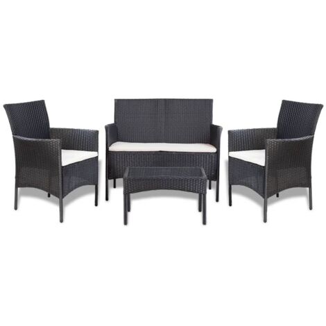 Salon de jardin 4 pcs avec coussins Résine tressée Noir vidaXL (1/5)