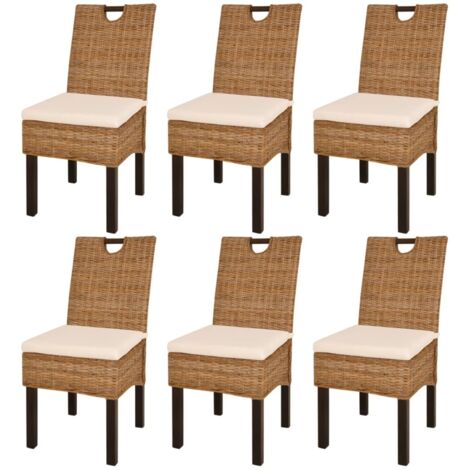 Vidaxl – Lot de 6 chaises à manger en rotin Kubu – Cadre en bois de manguier – Confort optimal avec coussins amovibles – Dimensions 46x57x96cm