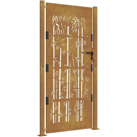 Portail de jardin 105 x 205 cm en acier Corten et bambou vidaXL