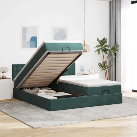 Cadre de lit ottoman avec matelas vert foncé 180x200cm velours vidaXL (1/5)
