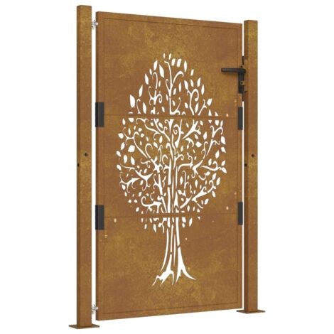Vidaxl – Portail de jardin 110 x 155 cm en acier corten – Design découpé au laser – Système verrouillable – Résistant aux intempéries