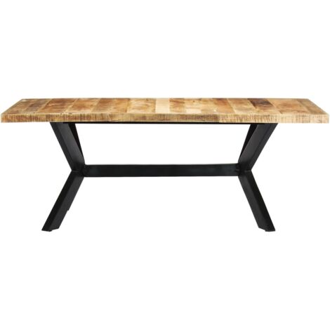 Vidaxl – Table de salle à manger 200x100x75 cm en bois de manguier massif – Pieds en acier – Finition rugueuse – Style moderne (1/8)