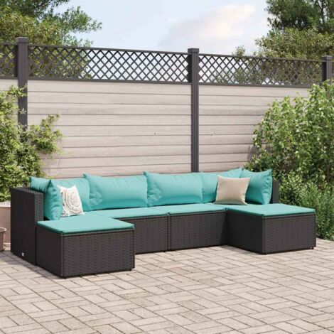 Salon de jardin 6 pcs avec coussins Noir Résine tressée vidaXL (1/5)