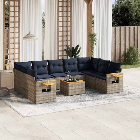 Salon de jardin 10 pcs avec coussins gris résine tressée vidaXL (1/5)