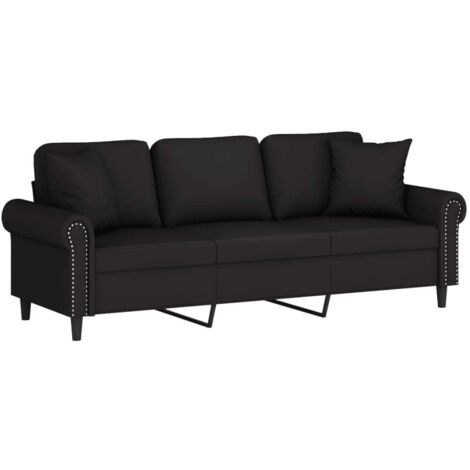 Canapé 3 places avec oreillers décoratifs noir 180 cm velours vidaXL (1/5)