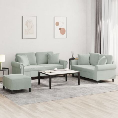 Ensemble de canapés 3 pcs avec coussins gris clair velours vidaXL (1/5)