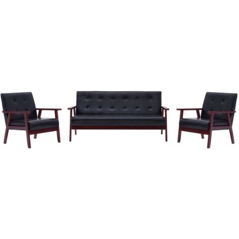 Ensemble de canapés 3 pcs Noir Similicuir vidaXL