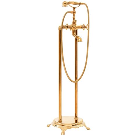 Vidaxl – Mitigeur de baignoire sur pied en acier inoxydable 99,5 cm – Finition dorée – Tuyau de douche de 150 cm inclus (1/6)