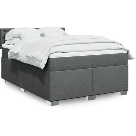 Vidaxl – Lit boxspring 160x200cm avec matelas ressorts ensachés – Tissu polyester gris foncé – Surmatelas amovible et lavable – Éclairage LED intégré