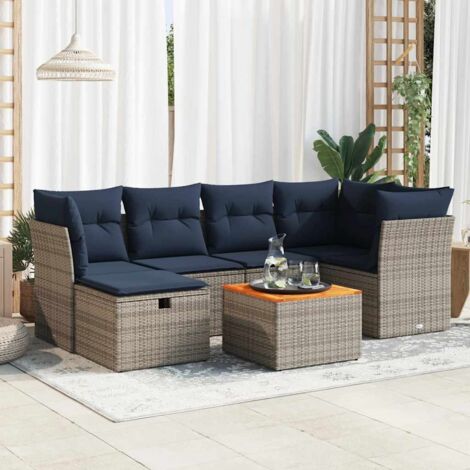 Salon de jardin avec coussins 7 pcs gris résine tressée vidaXL (1/5)