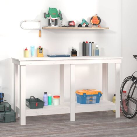 Banc de travail Blanc 140x50x80 cm Bois de pin massif vidaXL (1/5)