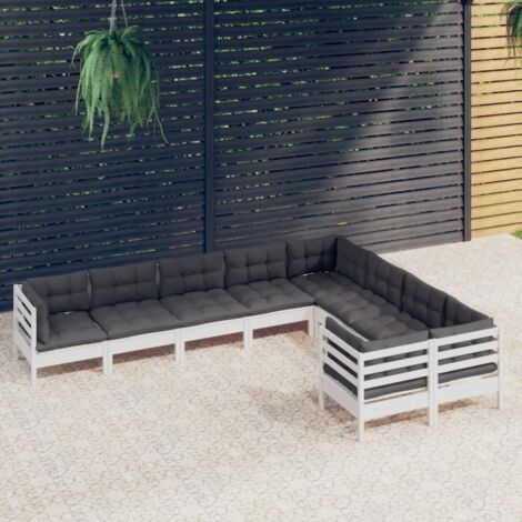 Salon de jardin 9 pcs avec coussins blanc bois de pin vidaXL (1/5)