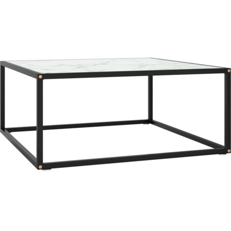 Table basse Noir avec verre marbre blanc 80x80x35 cm vidaXL