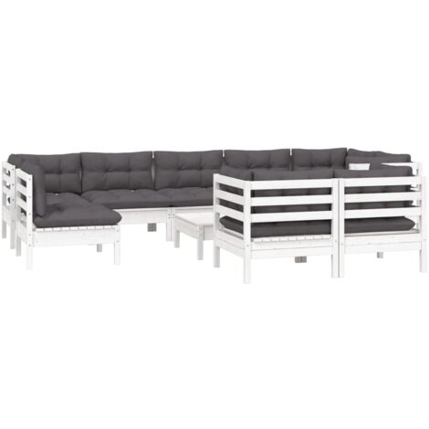 Salon de jardin 10 pcs avec coussins blanc bois de pin massif vidaXL (1/5)
