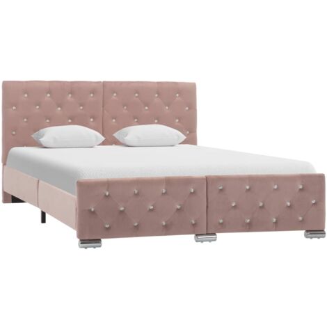 Vidaxl – Cadre de lit adulte 140x200 cm – Velours rose – Structure robuste en bois et acier – Hauteur de couchage 27,5 cm – Assemblage requis (1/5)