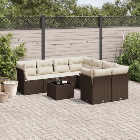 Salon de jardin avec coussins 9 pcs marron résine tressée vidaXL (1/3)