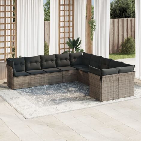 Salon de jardin avec coussins 10 pcs gris résine tressée vidaXL (1/3)