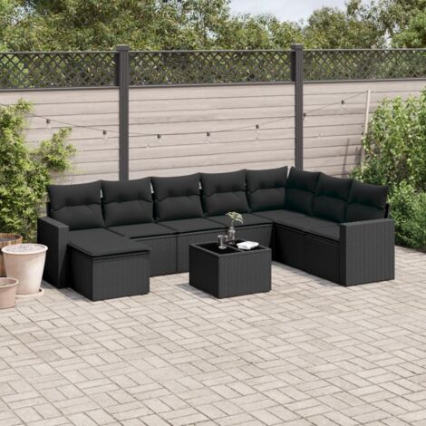 Salon de jardin 9 pcs avec coussins noir résine tressée vidaXL (1/3)