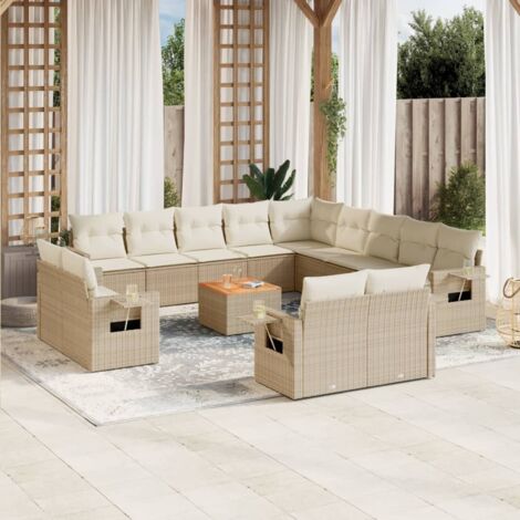 Salon de jardin avec coussins 14 pcs beige résine tressée vidaXL (1/3)