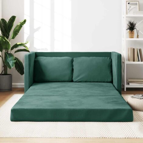 Vidaxl – Canapé-lit convertible 2 places vert foncé – Dimensions 122x204x55 cm – Revêtement velours doux – Structure métal robuste - LIT 2 EN