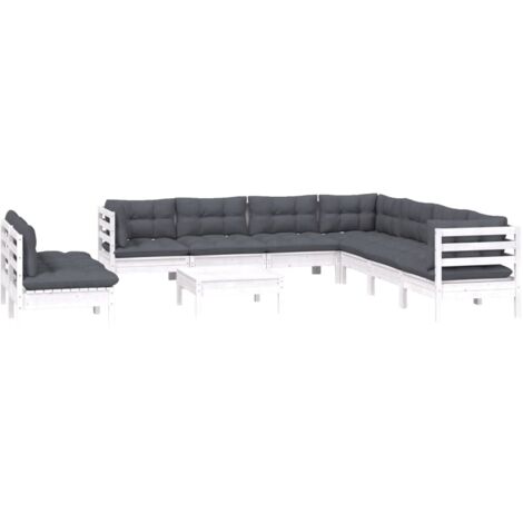Salon de jardin 10 pcs avec coussins blanc bois de pin massif vidaXL (1/5)