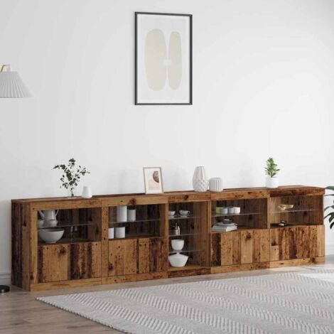 Vidaxl – Buffet bois ancien 283 x 37 x 67 cm – Bois d'ingénierie – Avec éclairage LED – Rangement pratique pour salle à manger ou salon (1/5)