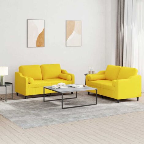 Ensemble de canapés 2 pcs avec coussins jaune clair tissu vidaXL (1/5)