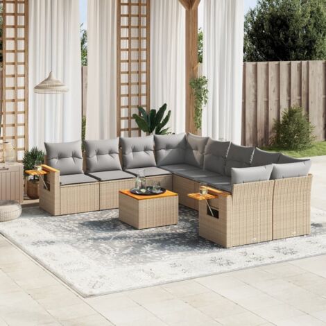 Salon de jardin avec coussins 9 pcs beige résine tressée vidaXL (1/3)