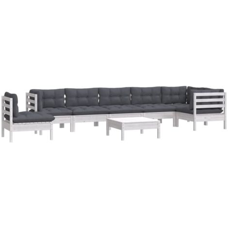 Salon de jardin 9 pcs avec coussins blanc bois de pin massif vidaXL (1/5)