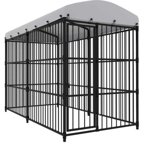 Vidaxl – Chenil d'extérieur avec toit pour chiens 300x150x210 cm – Acier thermolaqué – Portail avec serrure – Bonne ventilation et sécurité accrue