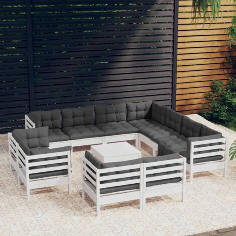 Salon de jardin 12 pcs avec coussins blanc bois de pin solide vidaXL (1/5)