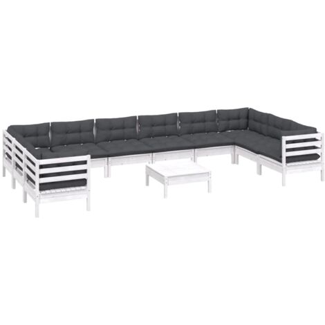 Salon de jardin 11 pcs avec coussins blanc bois de pin vidaXL (1/5)