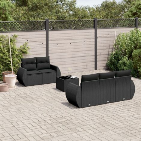 Salon de jardin 6 pcs avec coussins noir résine tressée vidaXL (1/3)