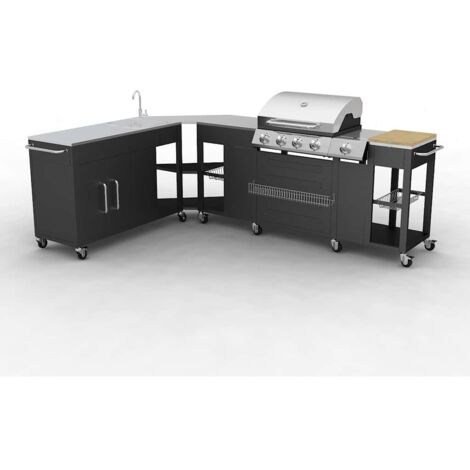Vidaxl – Barbecue à gaz 4 brûleurs en acier inoxydable – Surface de cuisson 66 x 46,5 cm – Évier intégré et allumage électronique – Pour extérieur