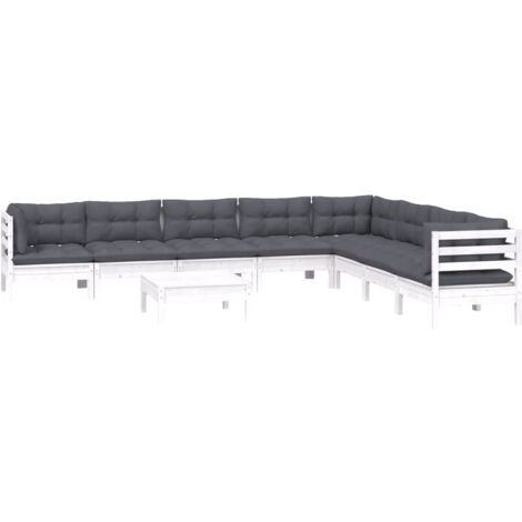 Salon de jardin 9 pcs avec coussins blanc bois de pin massif vidaXL (1/5)