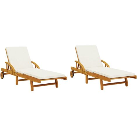 Vidaxl – Chaises longues en bois d'acacia – Lot de 2 avec coussins – Dimensions 200x68x83 cm – Inclinaison manuelle – Housse amovible et lavable (1/6)