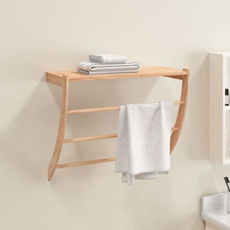 Vidaxl – Porte-serviette en bois massif de noyer 60x25,5x49 cm – 3 barres pour serviettes – Étagère intégrée pour articles de toilette