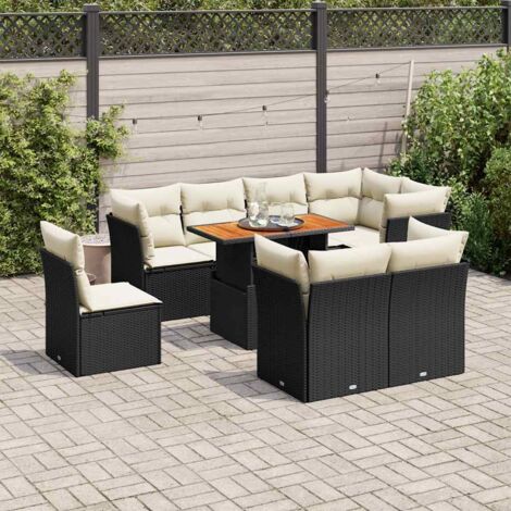 Salon de jardin 9 pcs avec coussins noir résine tressée vidaXL