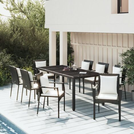 Ensemble à manger jardin 9pcs et coussins noir résine tressée vidaXL (1/5)