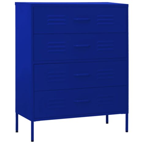 Vidaxl – Commode bleu marine en acier 80x35x101,5 cm – 3 tiroirs avec glissières à billes – Capacité de charge 100 kg – Niveleurs au fond