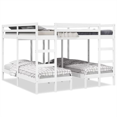Vidaxl – Lit superposé triple blanc 205,5x207,5x144,5 cm – Bois de pin massif – 3 lits en 1 – Capacité 140 kg pour lit double