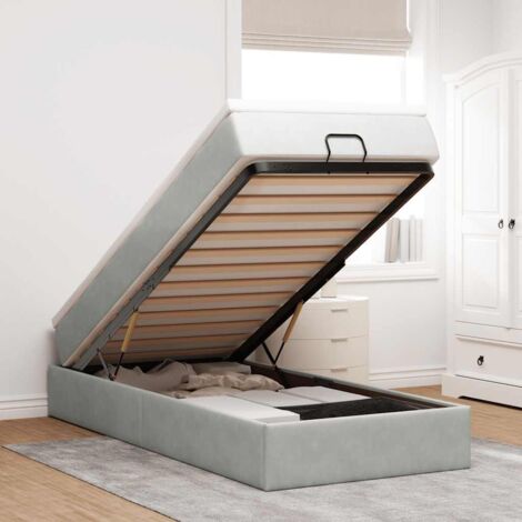 Cadre de lit ottoman et matelas gris clair 100x200 cm velours vidaXL (1/5)