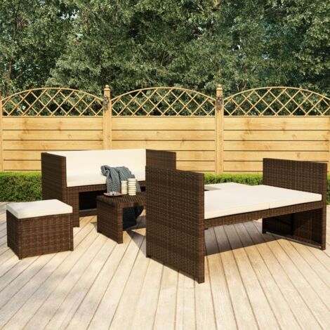 Salon de jardin 5 pcs avec coussins Résine tressée Marron vidaXL (1/5)