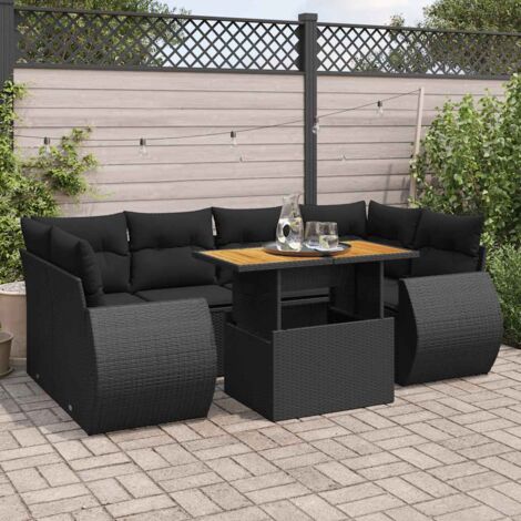 Salon de jardin 7 pcs avec coussins noir résine tressée vidaXL (1/5)
