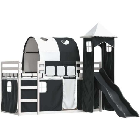 Vidaxl – Lit superposé avec toboggan blanc et noir 90x200 cm – Bois de pin massif – Barrières de sécurité – Convient aux enfants de 6 ans et plus (1/5)