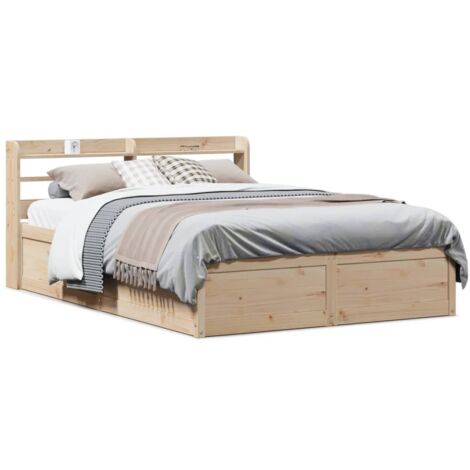 Cadre de lit avec tête de lit 135x190 cm bois de pin massif vidaXL (1/5)