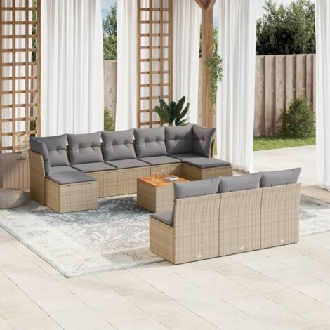 Salon de jardin 11 pcs avec coussins beige résine tressée vidaXL (1/3)